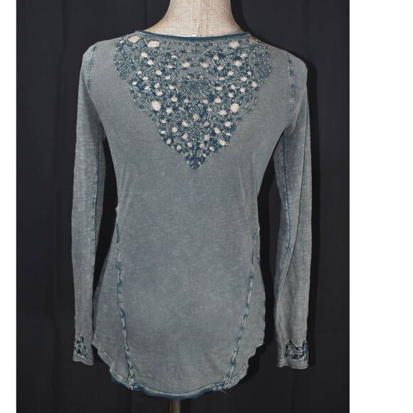Free People Green Acid Wash V-Neck Top - XS - Picture 4 of 5